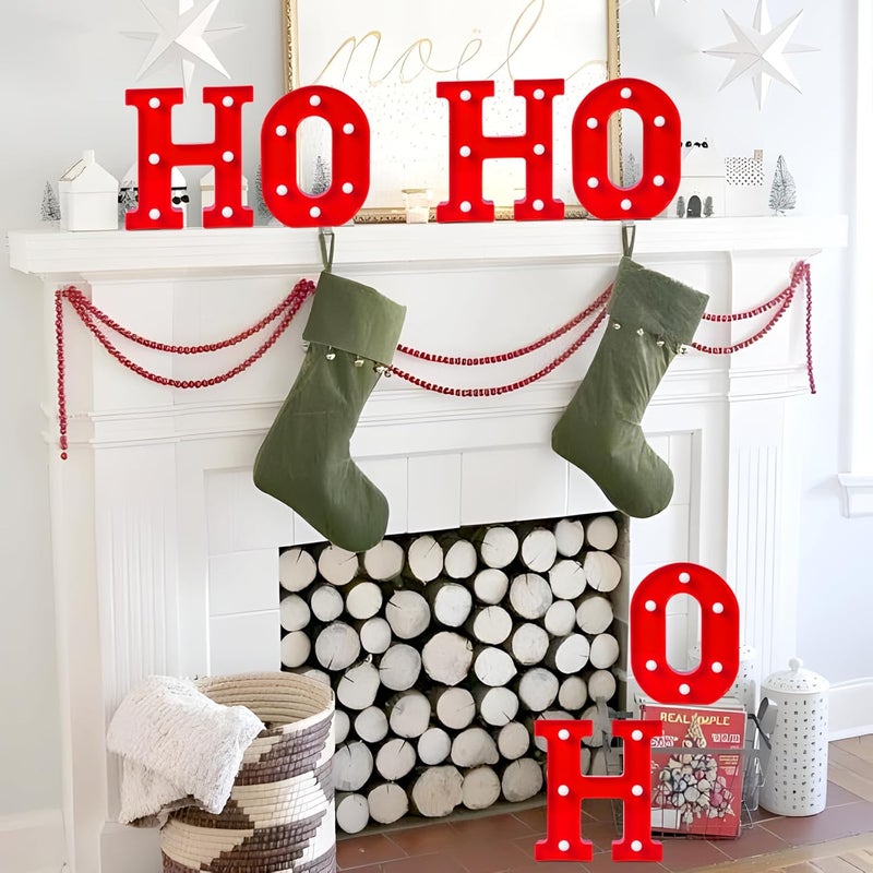 EDYCON Store Christmas Letter Lights Sign Table Decorations Christmas LED Light up Letters Battery Powered Letter for Home Bar Party Bedroom Tabletop Indoor Decor Gift(HOHOHO) - Image 4